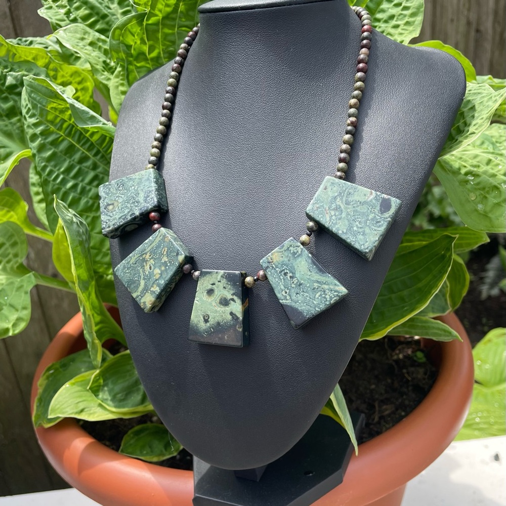 Rainforest Rhyolite Handmade Statement Necklace